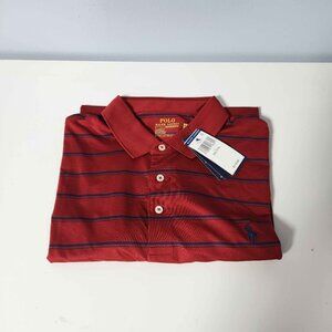 Polo Ralph Lauren Red Navy Blue Stripe Cotton Polo Shirt Mens